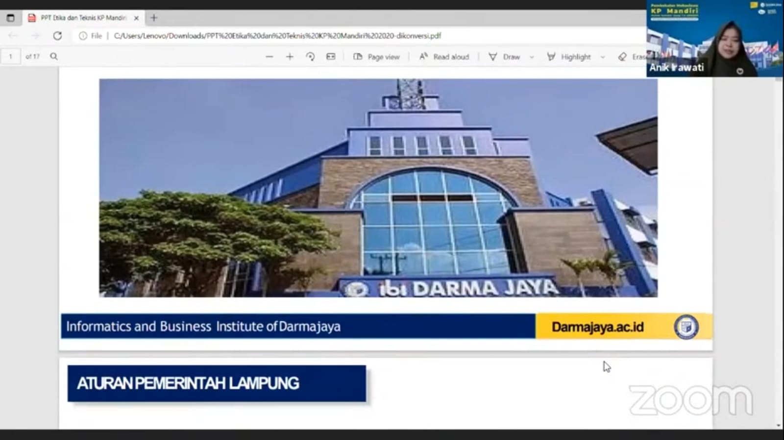 Jalani Pembekalan, Peserta KP Mandiri IIB Darmajaya Diminta untuk Tingkatkan Produktivitas Kerja di Era New Normal Jalani Pembekalan, Peserta KP Mandiri IIB Darmajaya Diminta untuk Tingkatkan Produktivitas Kerja di Era New Normal